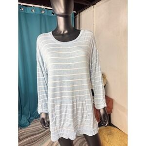 Peyton Primrose Blue‎ White Striped Pocket Tunic Top Shirt XL TG Rayon Spandex